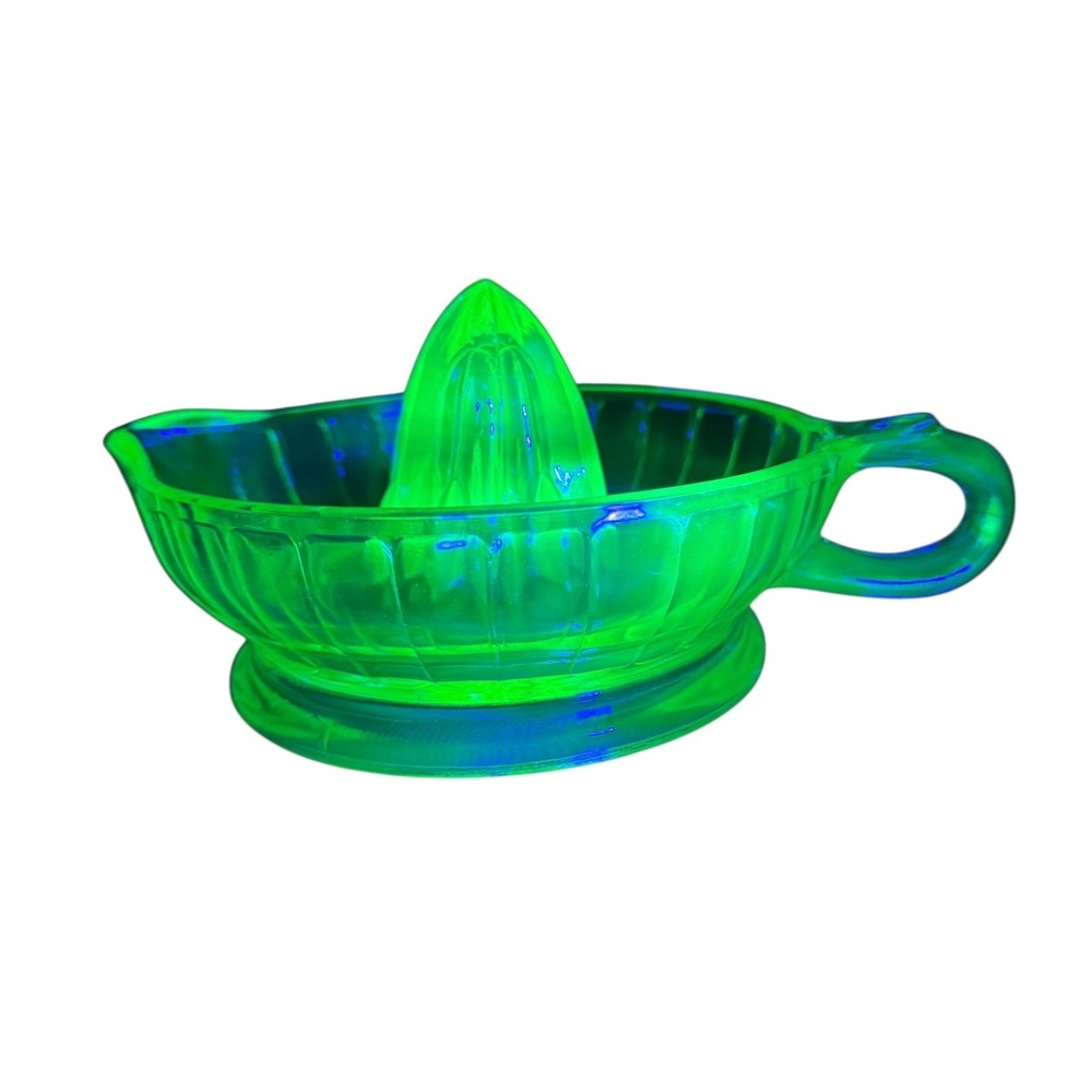 Uranium Glass Juicer Vintage Green Depression Glass Citrus Reamer Kitchen
